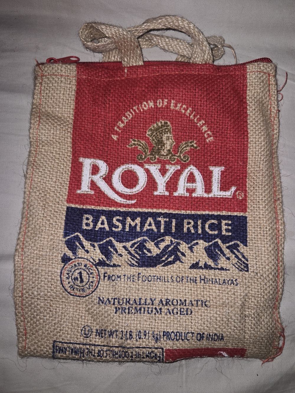 Royal Basmati Rice Jute Tote Bag - Red, Blue, Natural